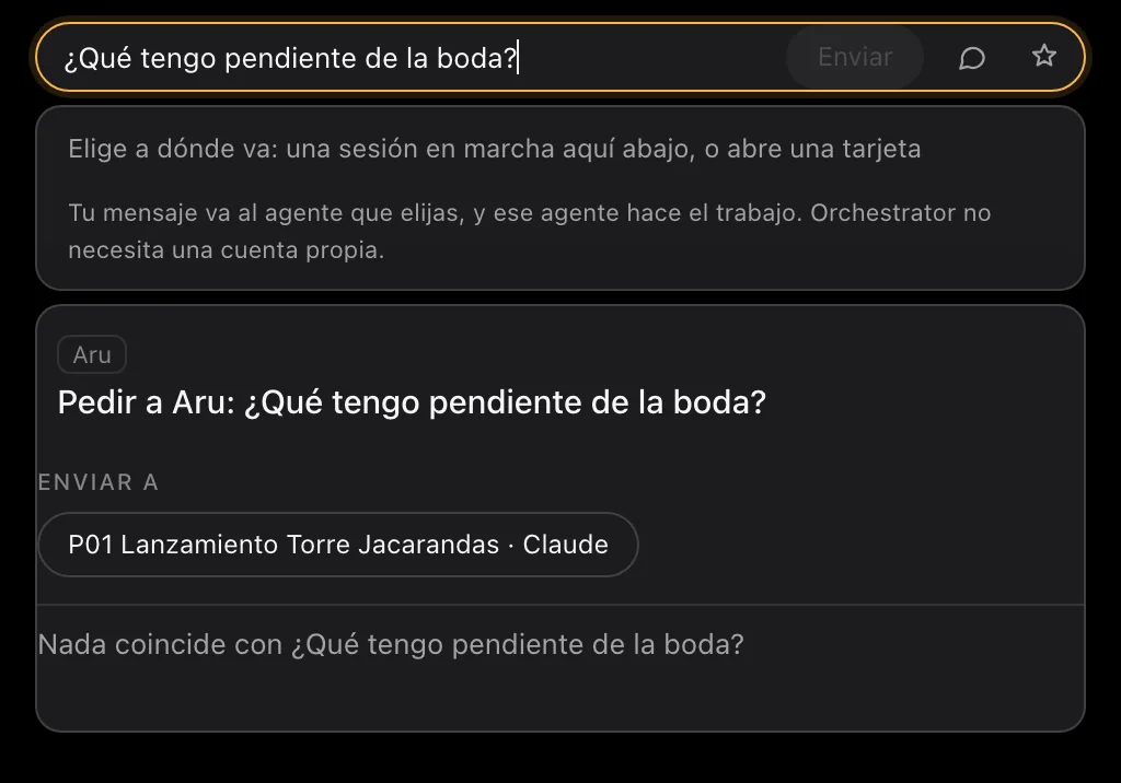 La barra de comandos con una pregunta escrita, y debajo la opción de pasársela a tu mano derecha y las notas que coinciden.